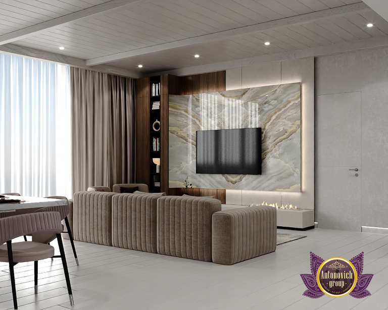 Elegant living room featuring contemporary artwork and lighting