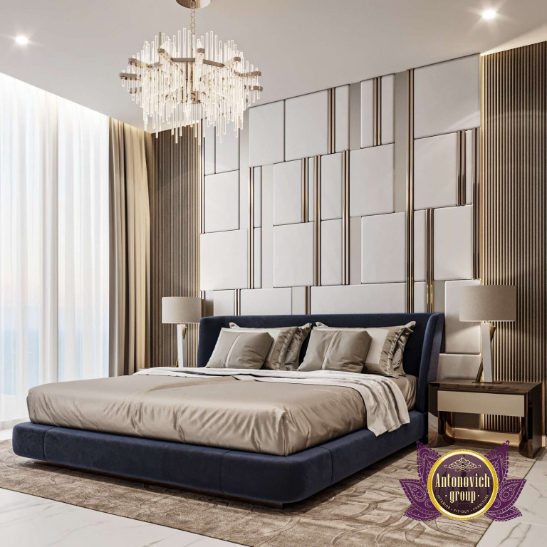 Contemporary bedroom interior featuring unique decor in Abu Dhabi