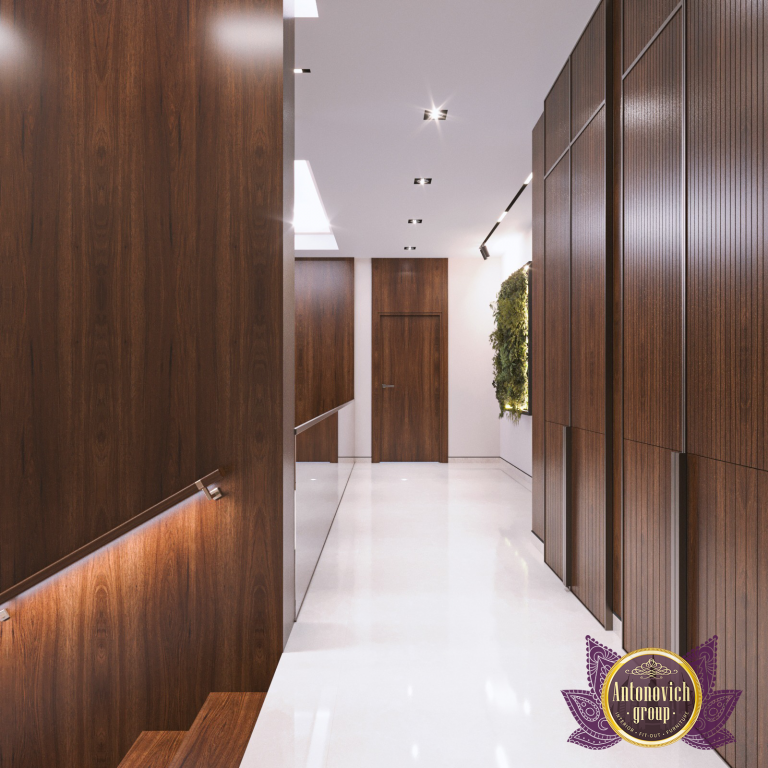 Elegant hallway with stylish lighting and decor