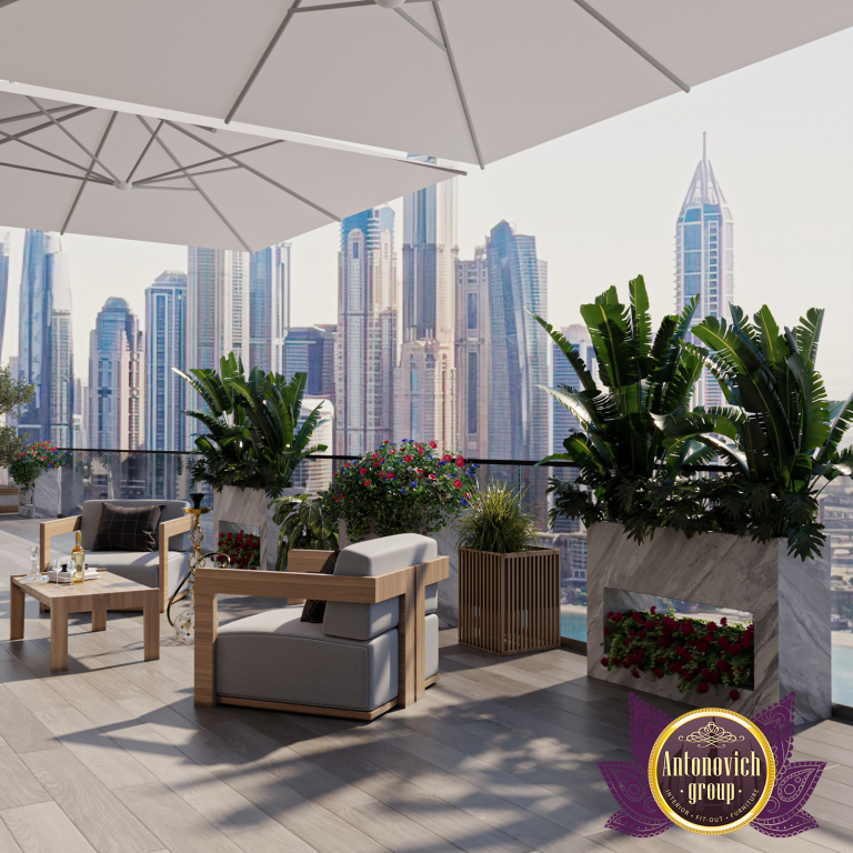 Breathtaking view of Dubai skyline from a luxurious balcony