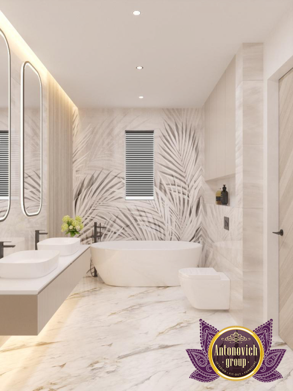 Elegant freestanding bathtub in a luxurious bathroom setting