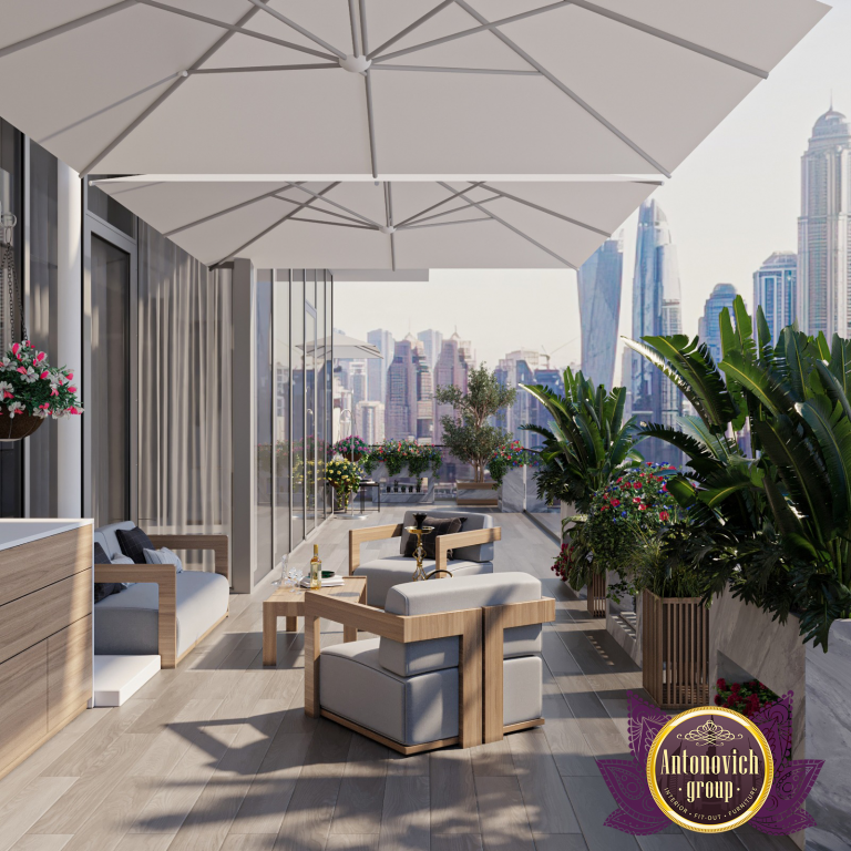 Elegant outdoor furniture on a high-end Dubai residence balcony
