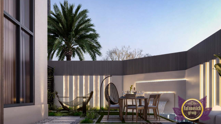 Sophisticated lighting design illuminating a modern Dubai veranda