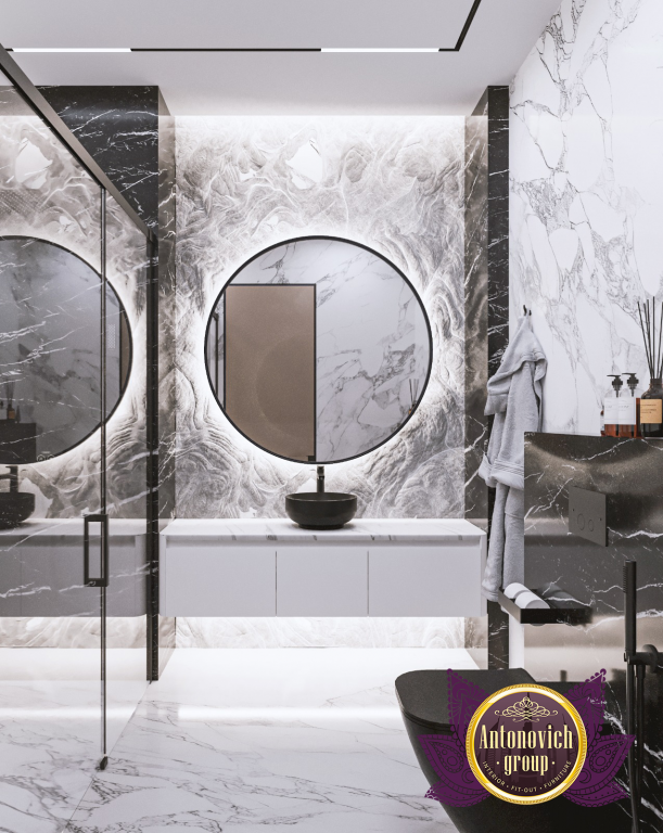 Stunning marble bathroom with opulent details