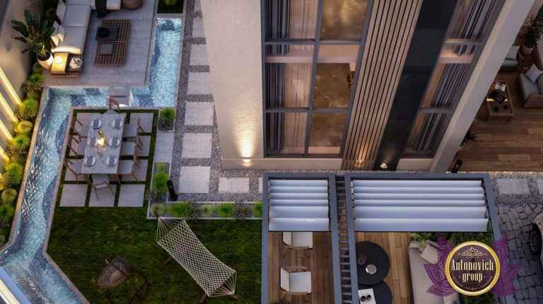Elegant outdoor furniture set in a stylish Dubai house veranda