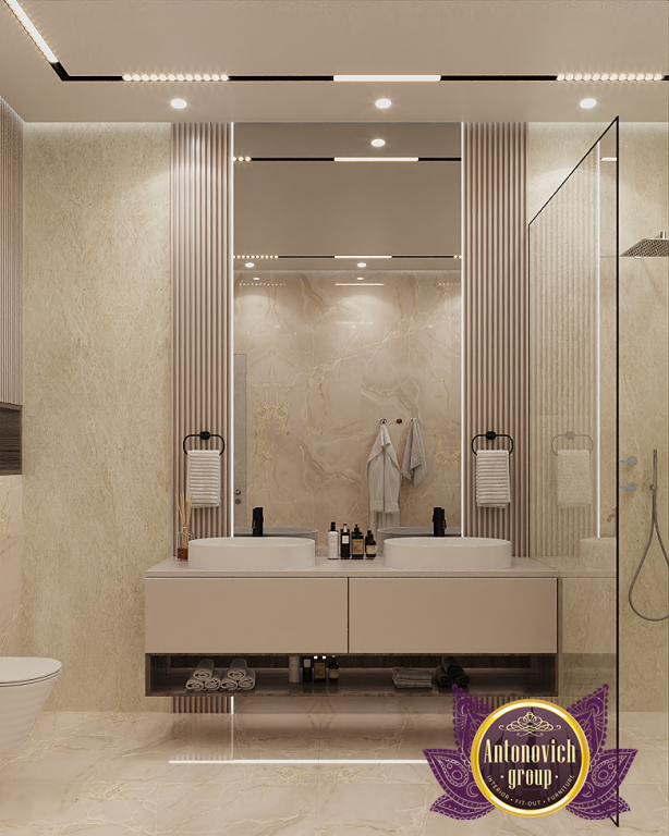Stylish bathroom design featuring ample space and storage