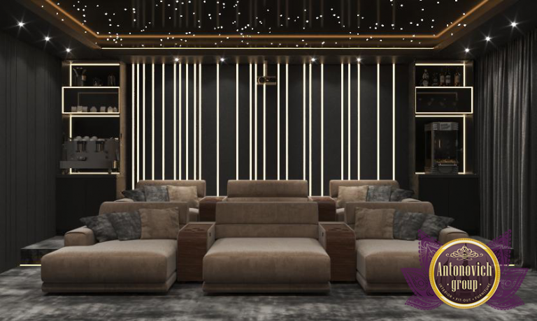 Stunning home cinema setup with a large screen and cozy seating