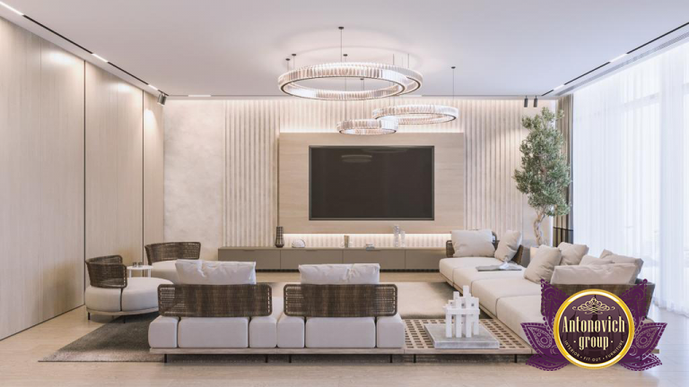 Luxurious open-concept living room in a contemporary villa