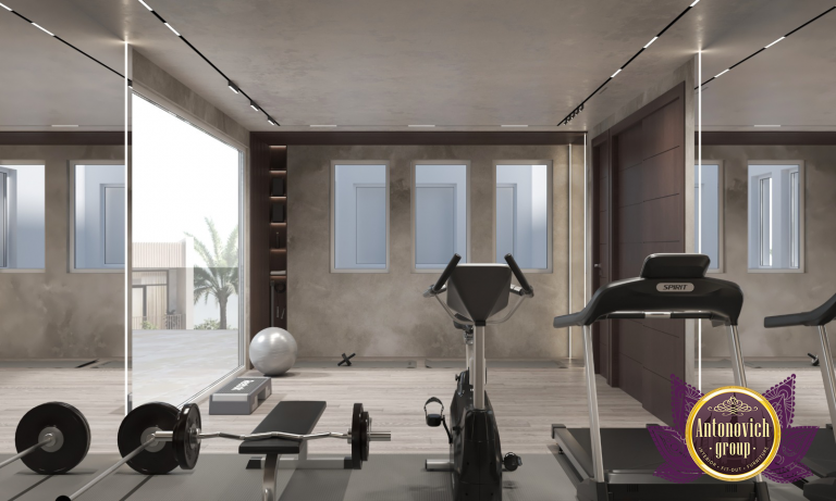 Stylish and spacious luxury home gym with natural light and modern decor