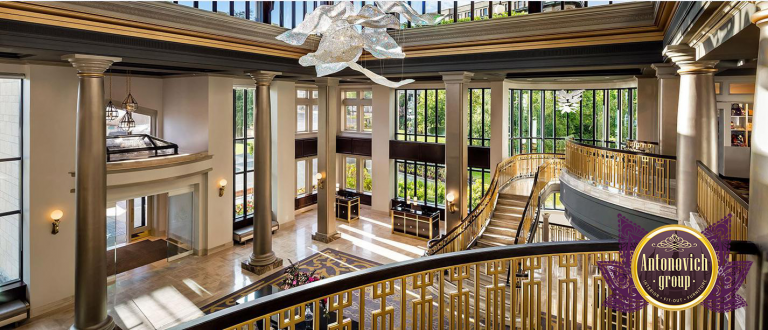 interior design of a luxury hotel lobby