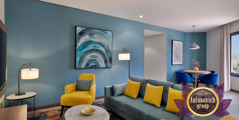 Sophisticated living room design featuring opulent chandelier