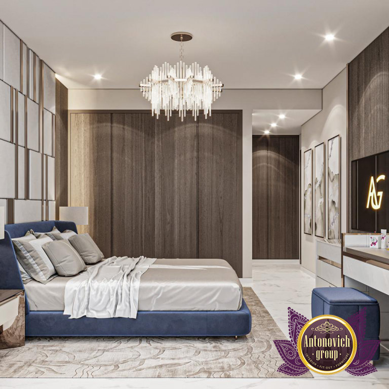 Modern luxury bedroom featuring rich brown tones and sleek design