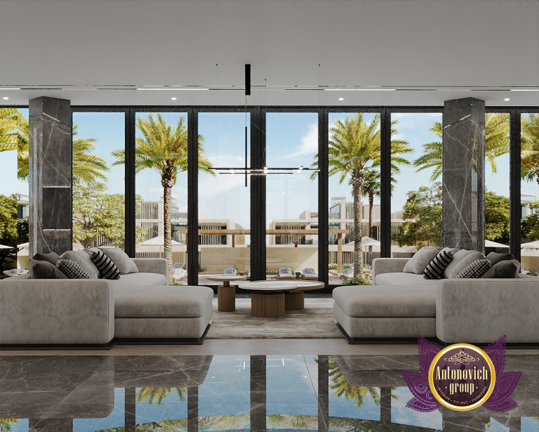 Elegant living room featuring floor-to-ceiling glass windows