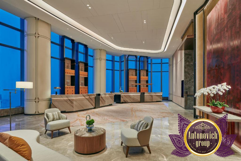 interior design of a luxury hotel lobby