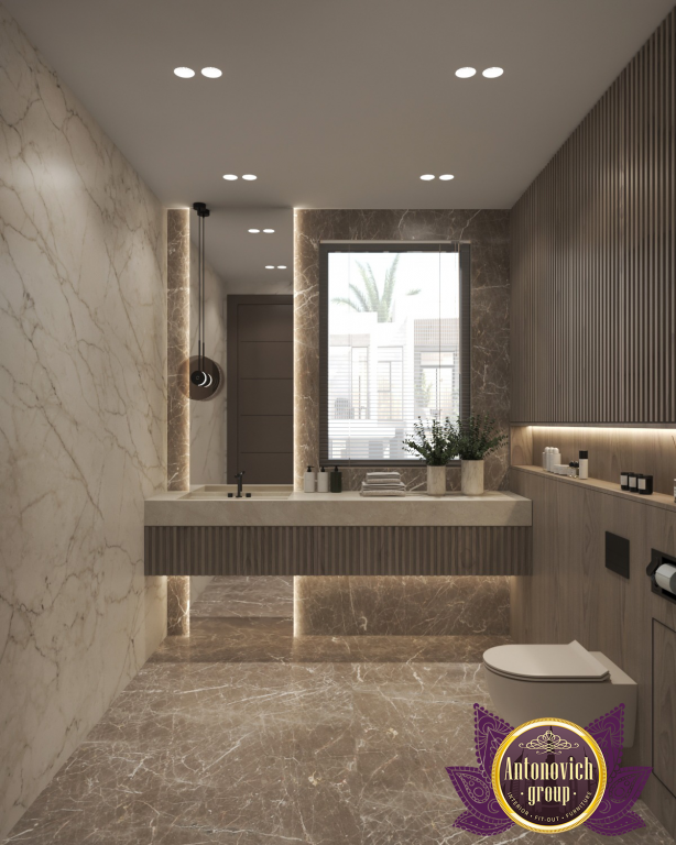 Sophisticated marble vanity and mirror in a high-end bathroom design