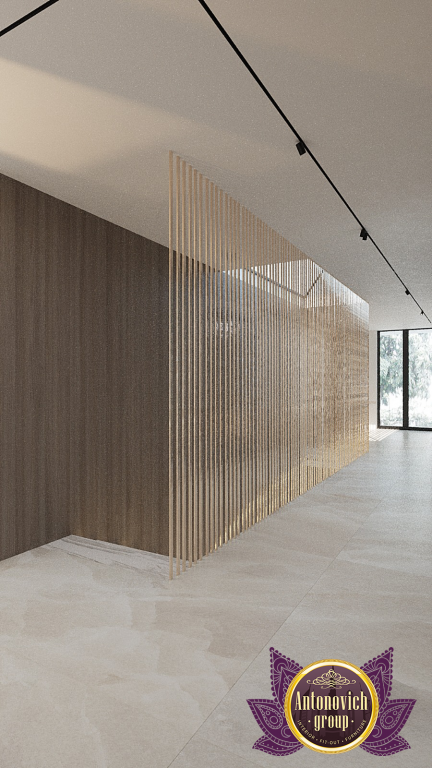 Sophisticated minimalist hallway featuring unique artwork