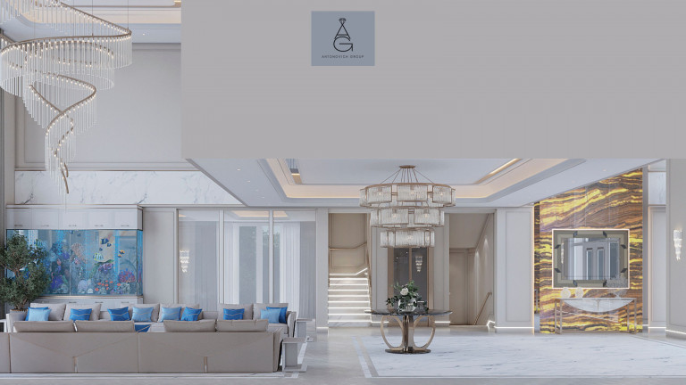 Luxury Foyer and Living Room Design in Meydan Villa Dubai