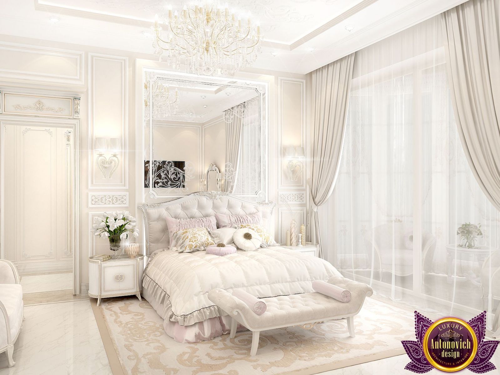Opulent bedding and pillows in a classic bedroom design