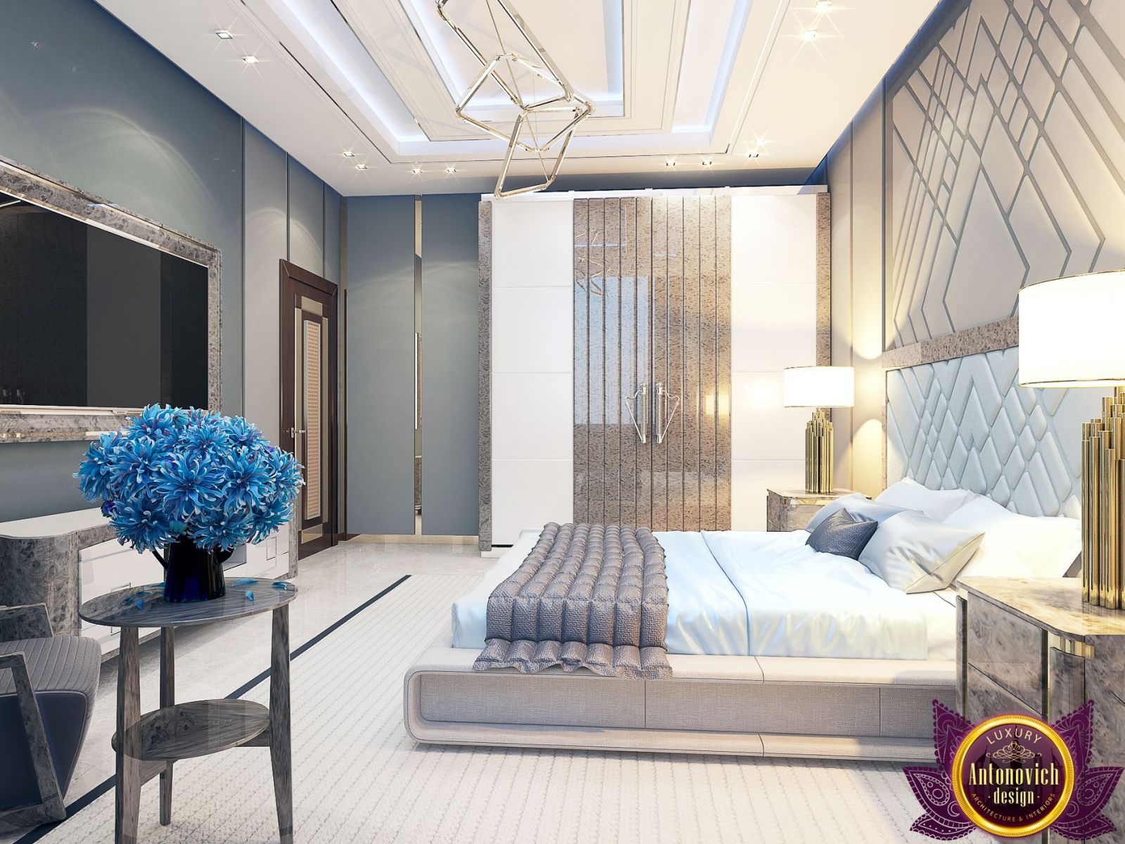 Elegant minimalist modern bedroom with neutral tones