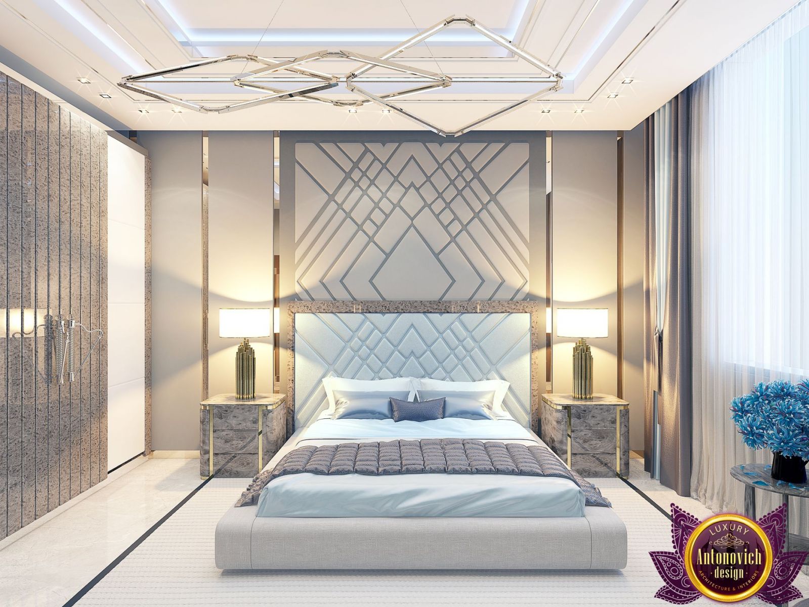 Sleek and stylish modern bedroom with bold artwork