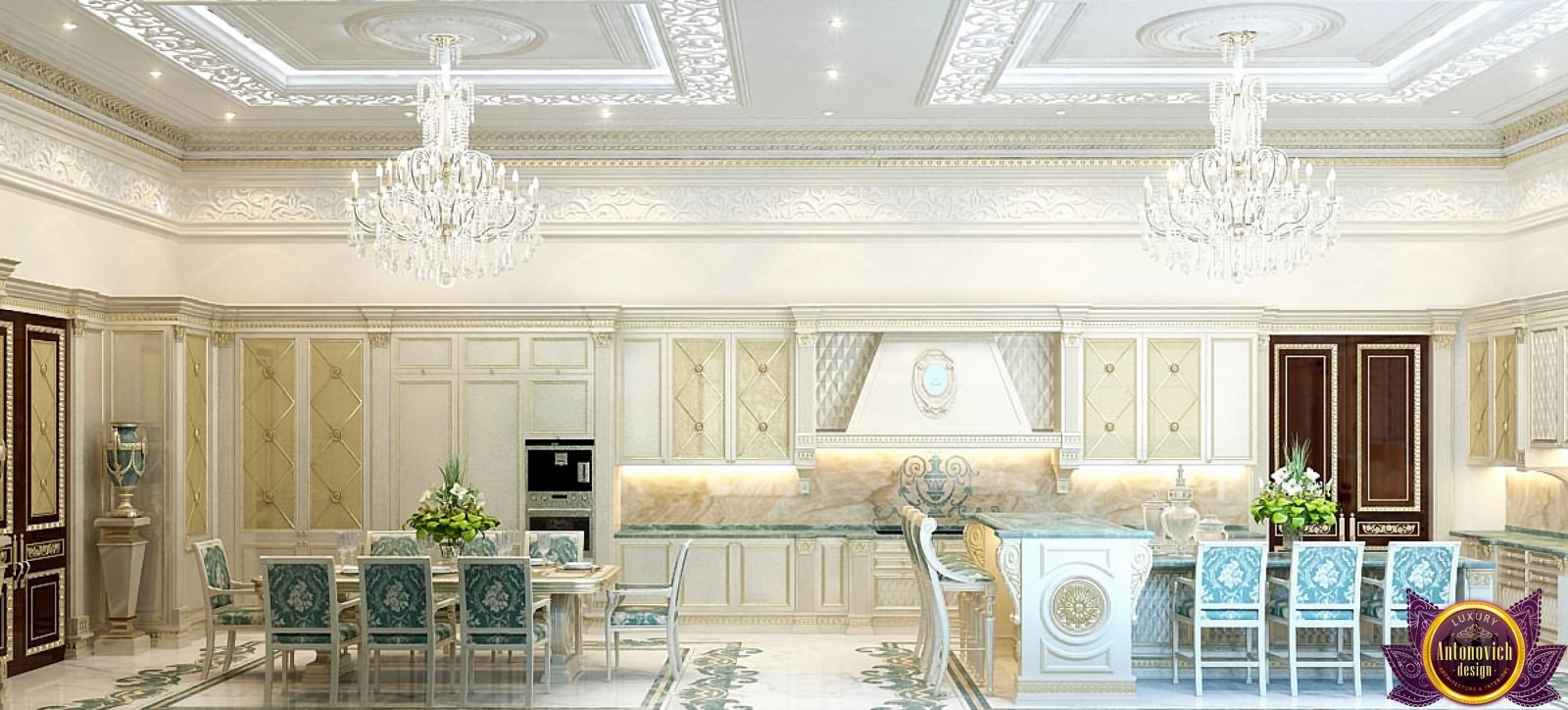 Luxurious kitchen with high-end appliances and elegant finishes