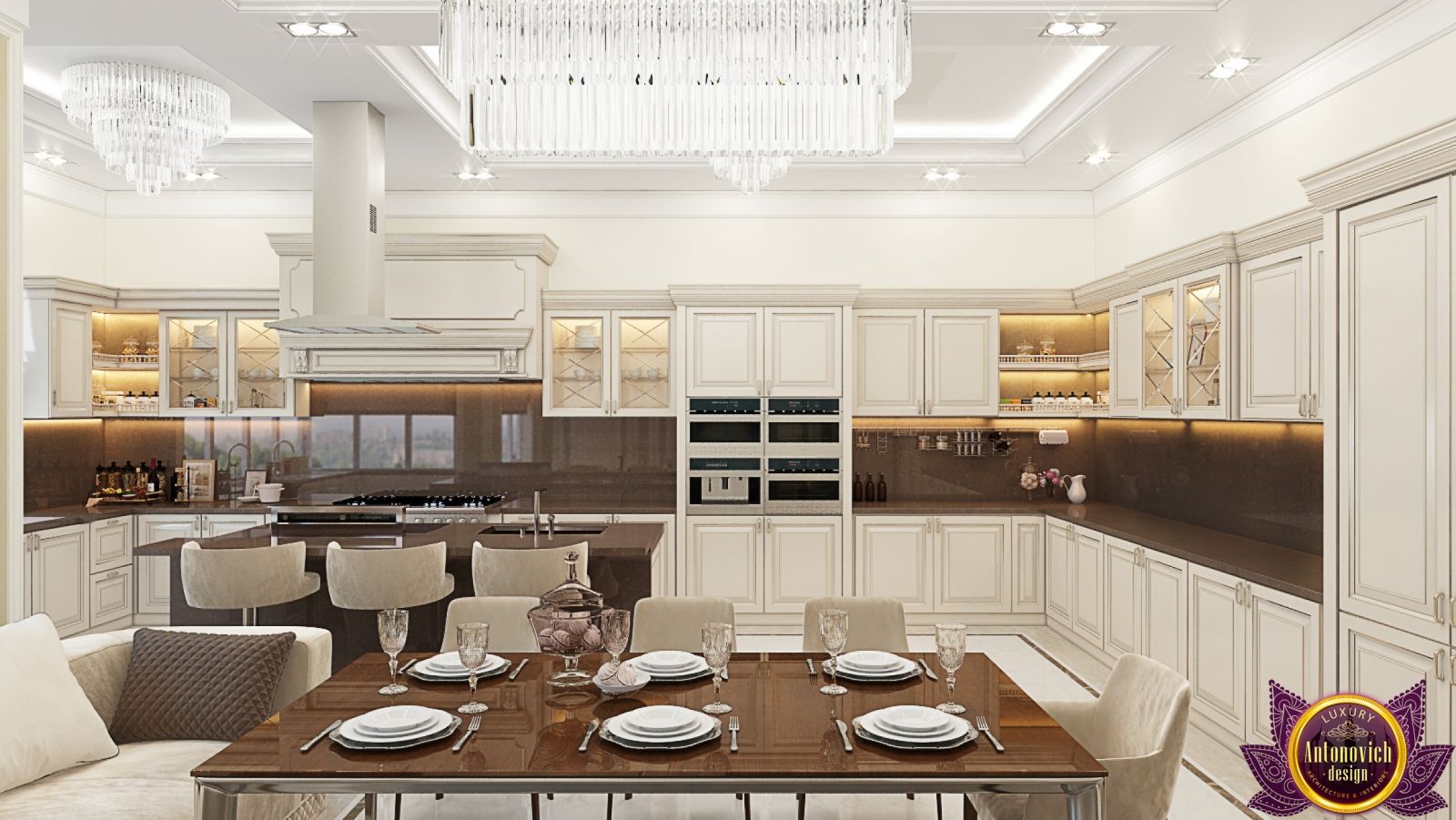Modern kitchen with sleek white cabinets and island