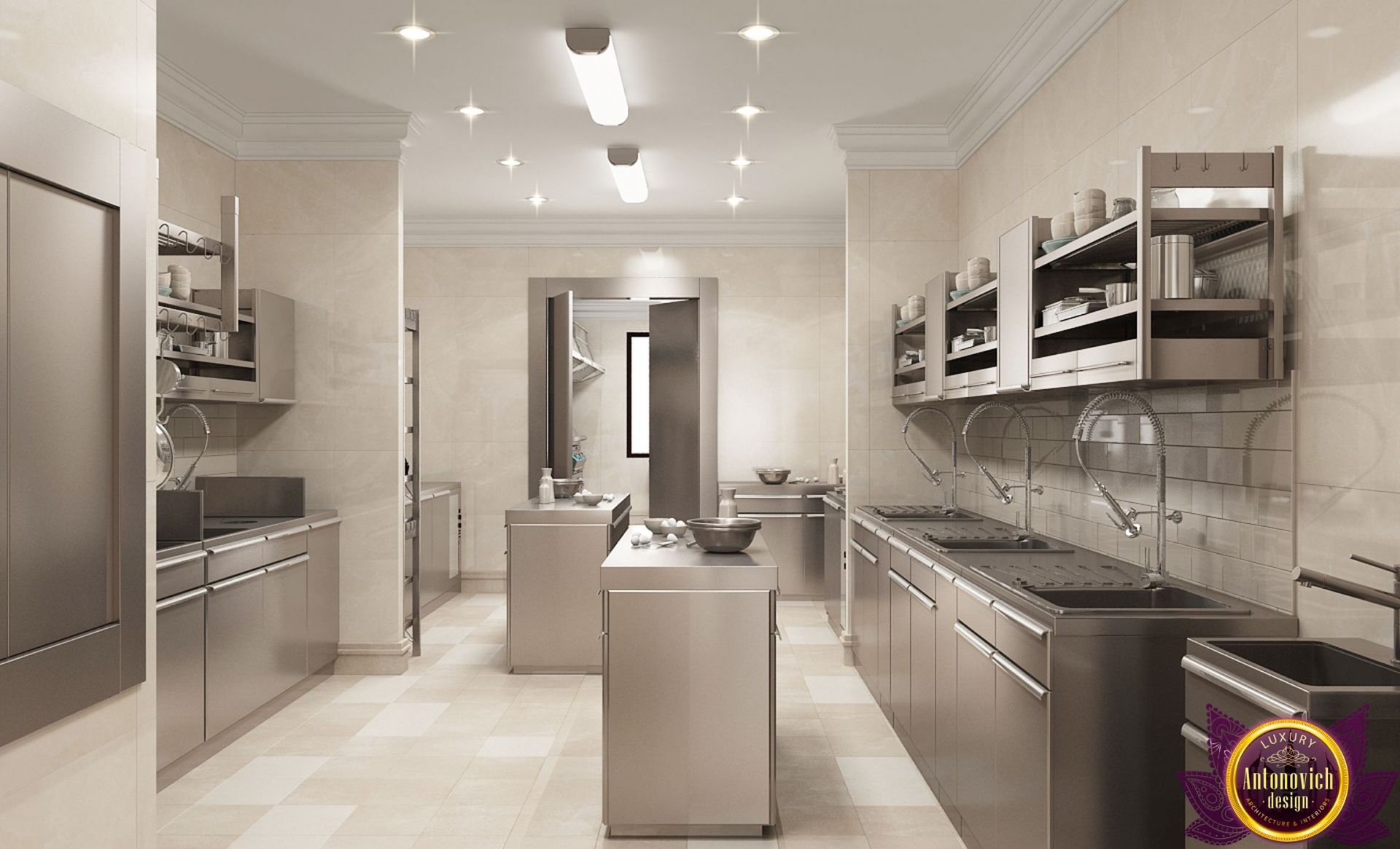 Elegant marble kitchen island by Antonovich Group