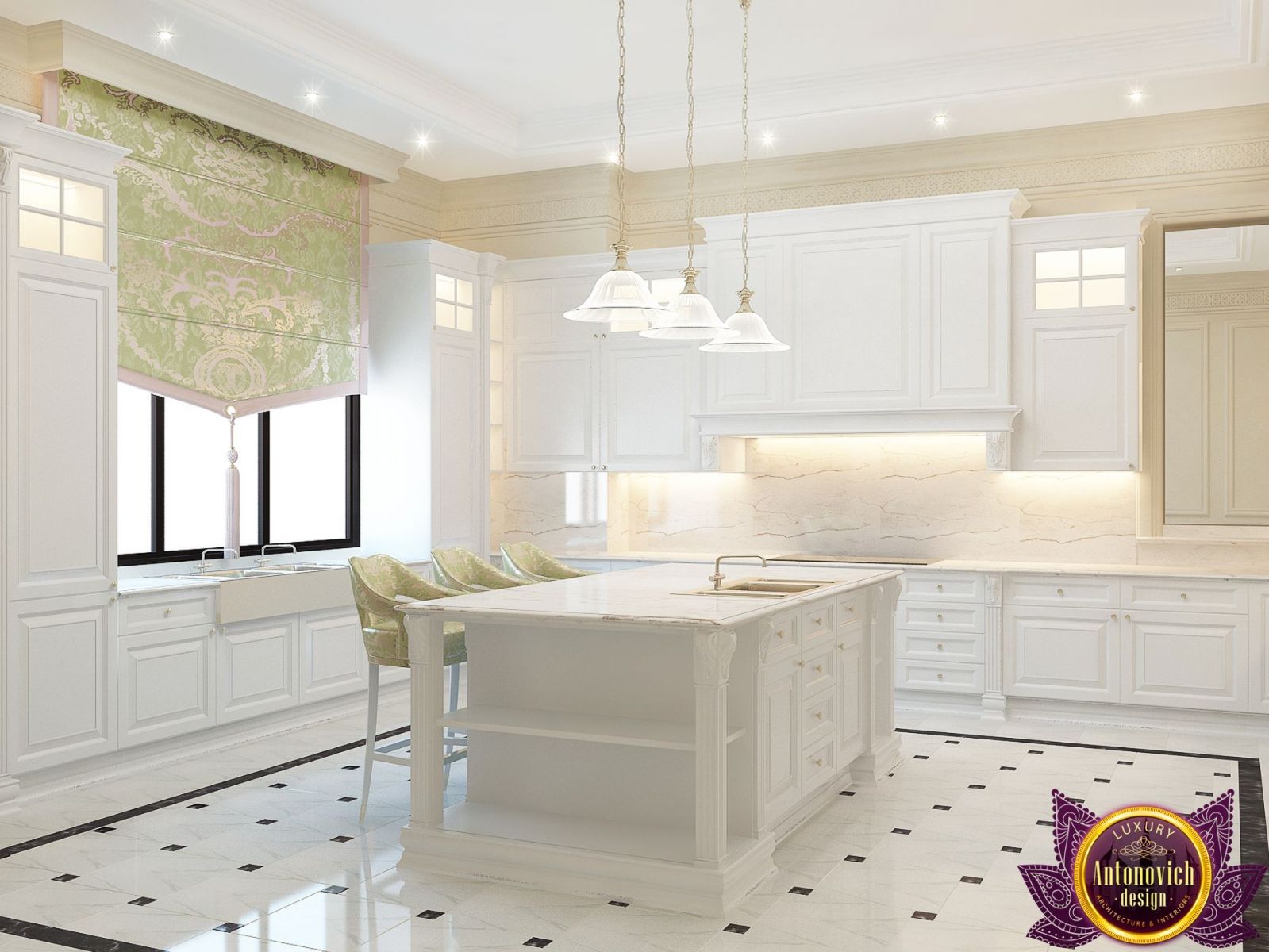 Sophisticated kitchen cabinetry and lighting by Antonovich Group