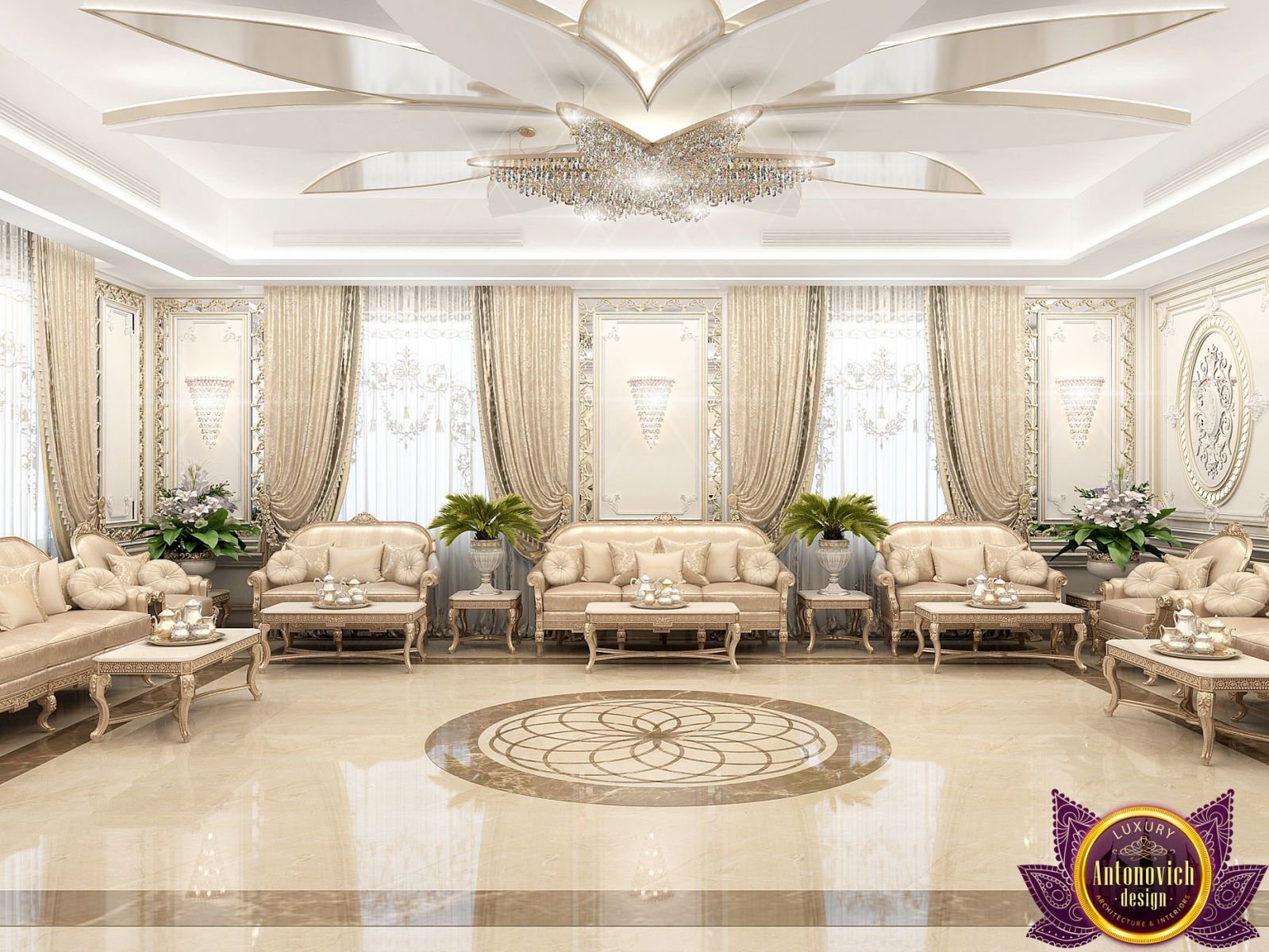 Elegant Majlis interior with plush seating and intricate design