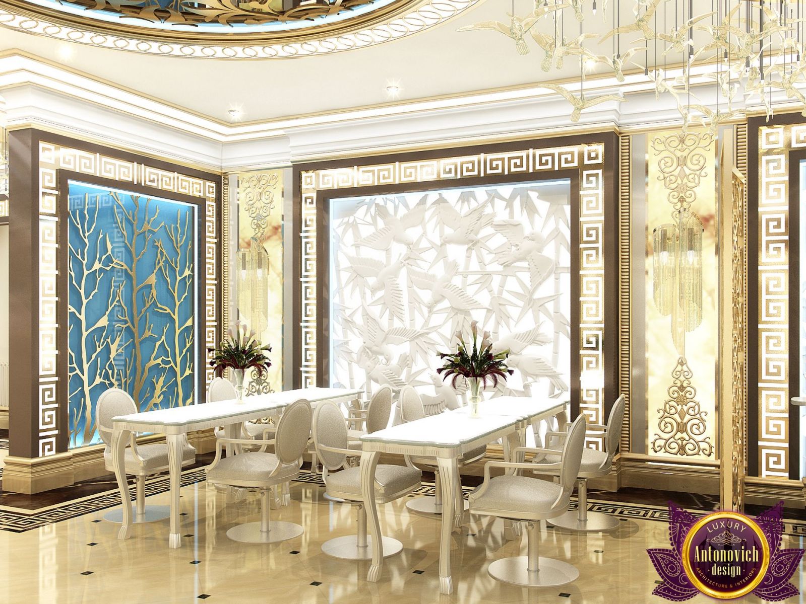 Elegant salon reception area with luxurious design