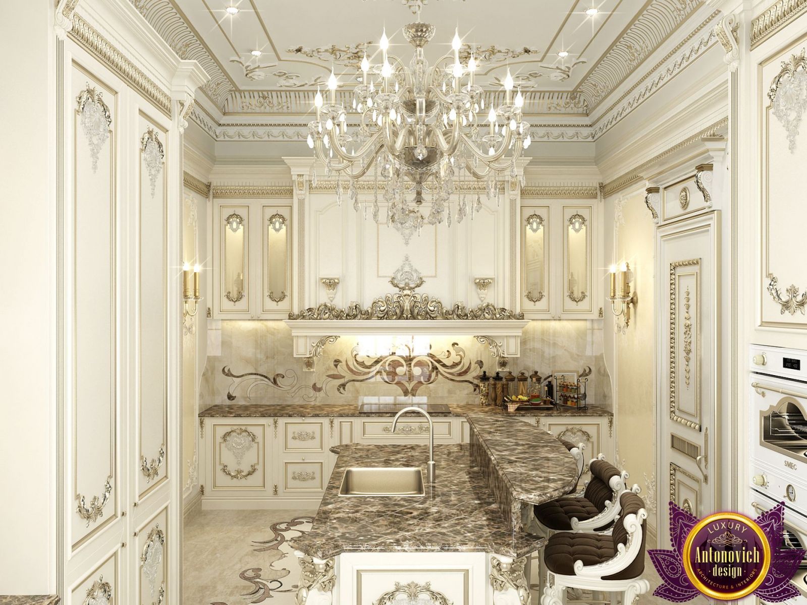 Elegant Antonovich kitchen with marble countertops