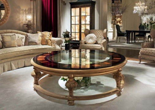 Design of the living room in luxurious style with components of classic and modern elements.