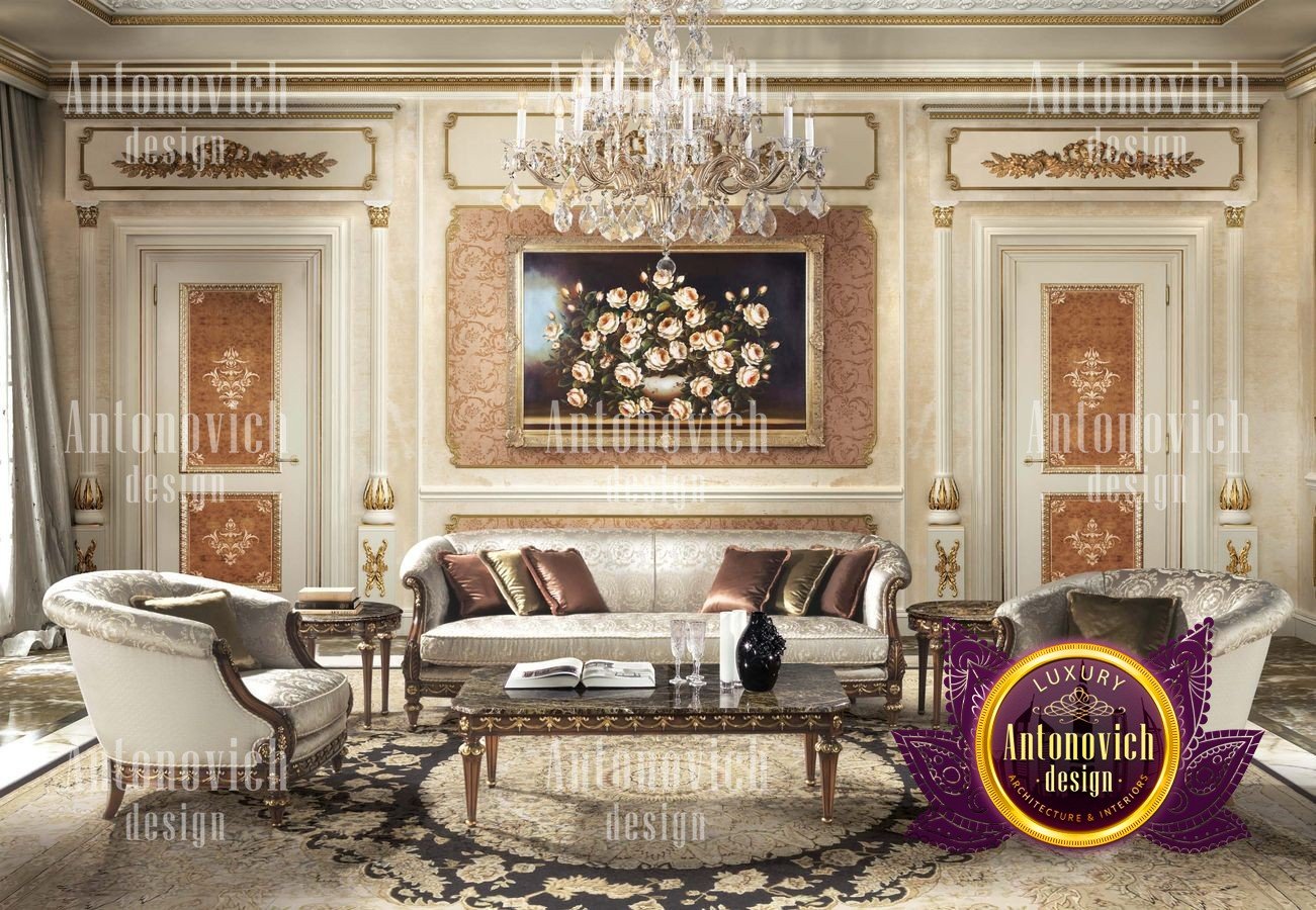 Modern luxury dining room with traditional elements. High end furniture, elegant decorations and detailed work on the walls create a unique atmosphere.