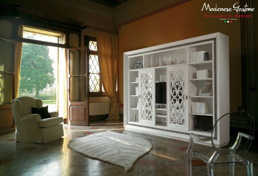 Modern and stylish villa interior with bright furniture and amazing illumination.