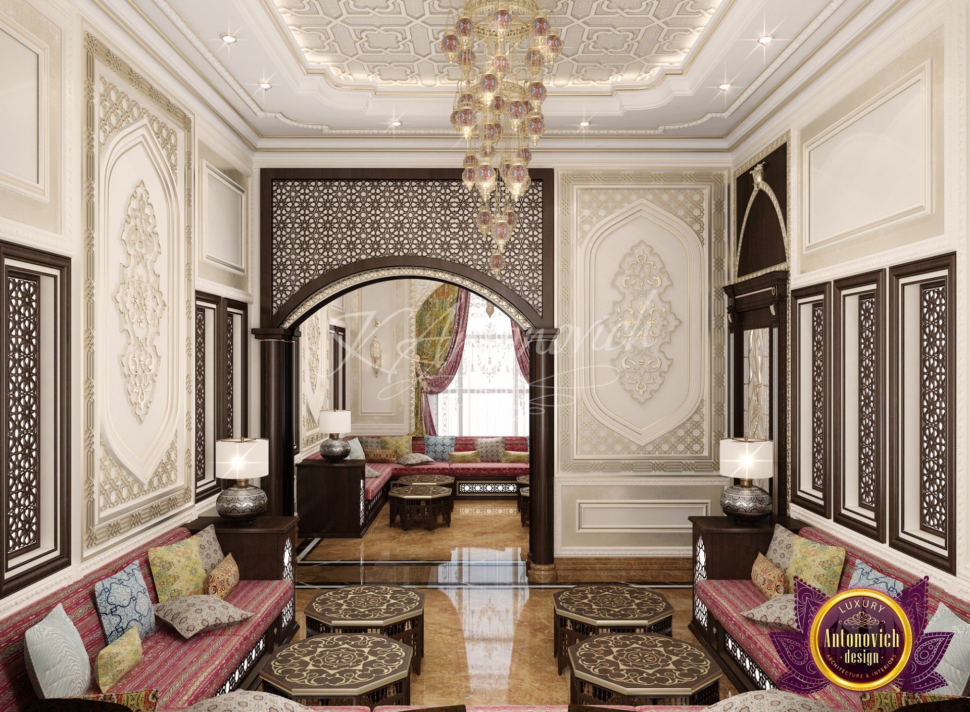 Exquisite Arabic Majlis Room with plush seating and intricate details