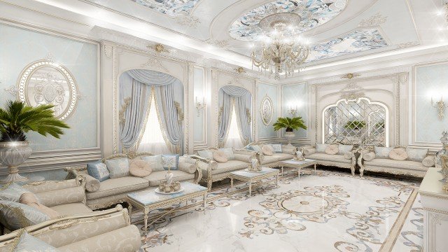 Luxury living at its best! An exquisite interior design featuring a grand staircase, gorgeous chandelier, and opulent furniture.