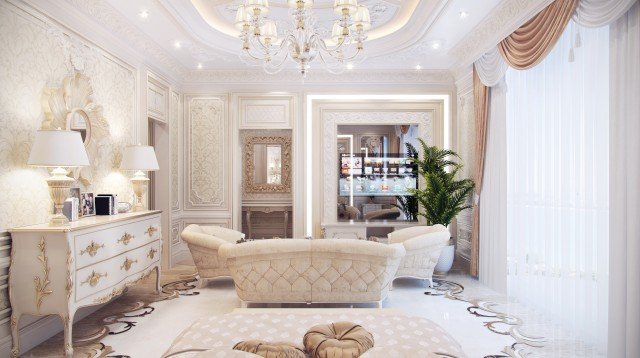 Modern home luxury interior design with stylish marble floors, a grand chandelier, and lavish furniture for comfort.