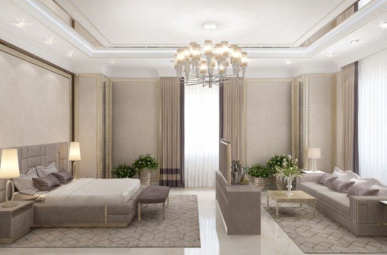 This luxurious living room is designed for an elite lifestyle with a rich interior and exquisite furniture.