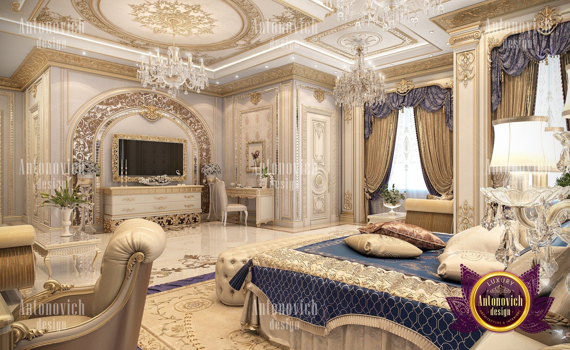 Elegant Bedroom interior design by Luxury Antonovich Desig