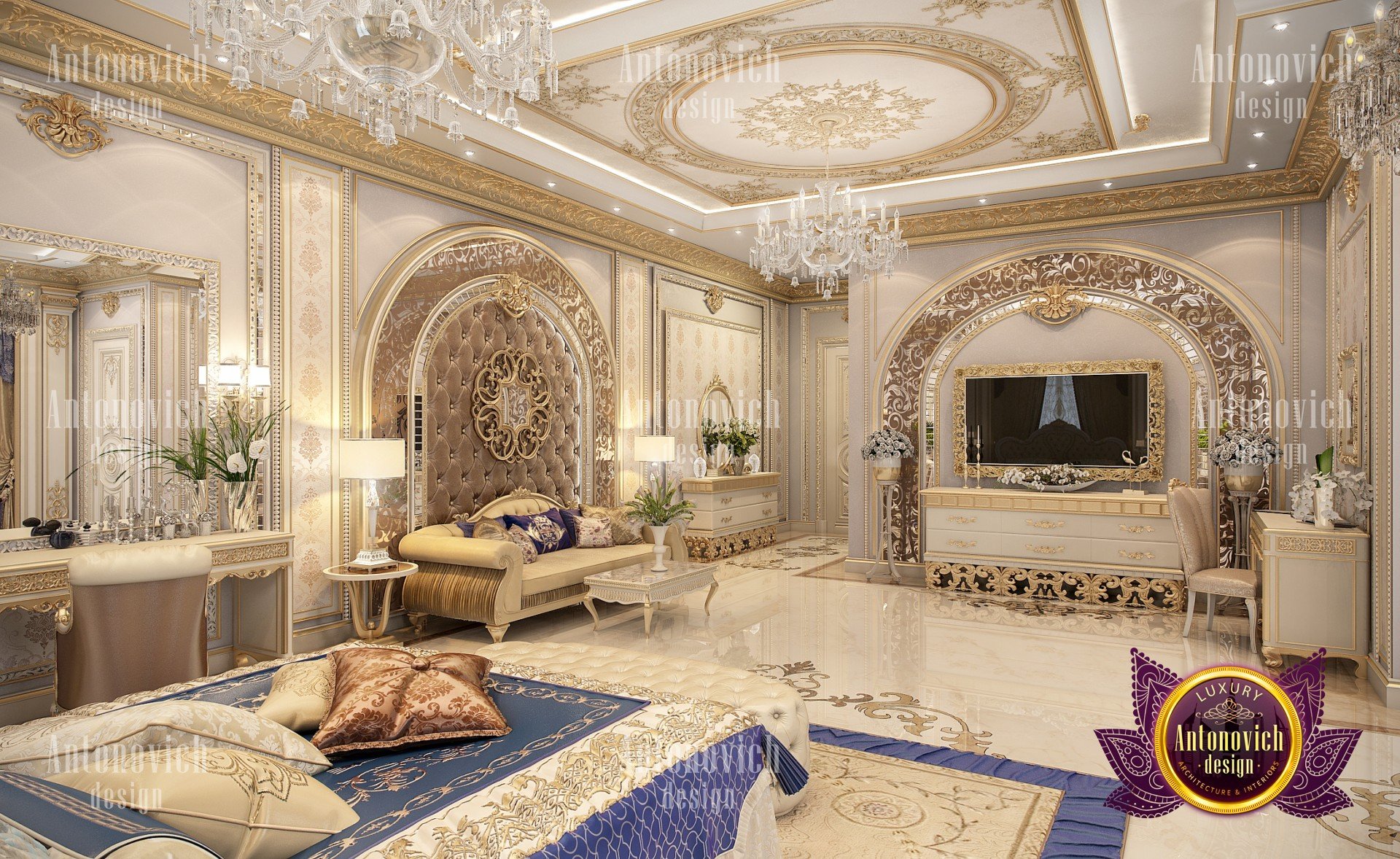 Elegant Bedroom interior design by Luxury Antonovich Desig