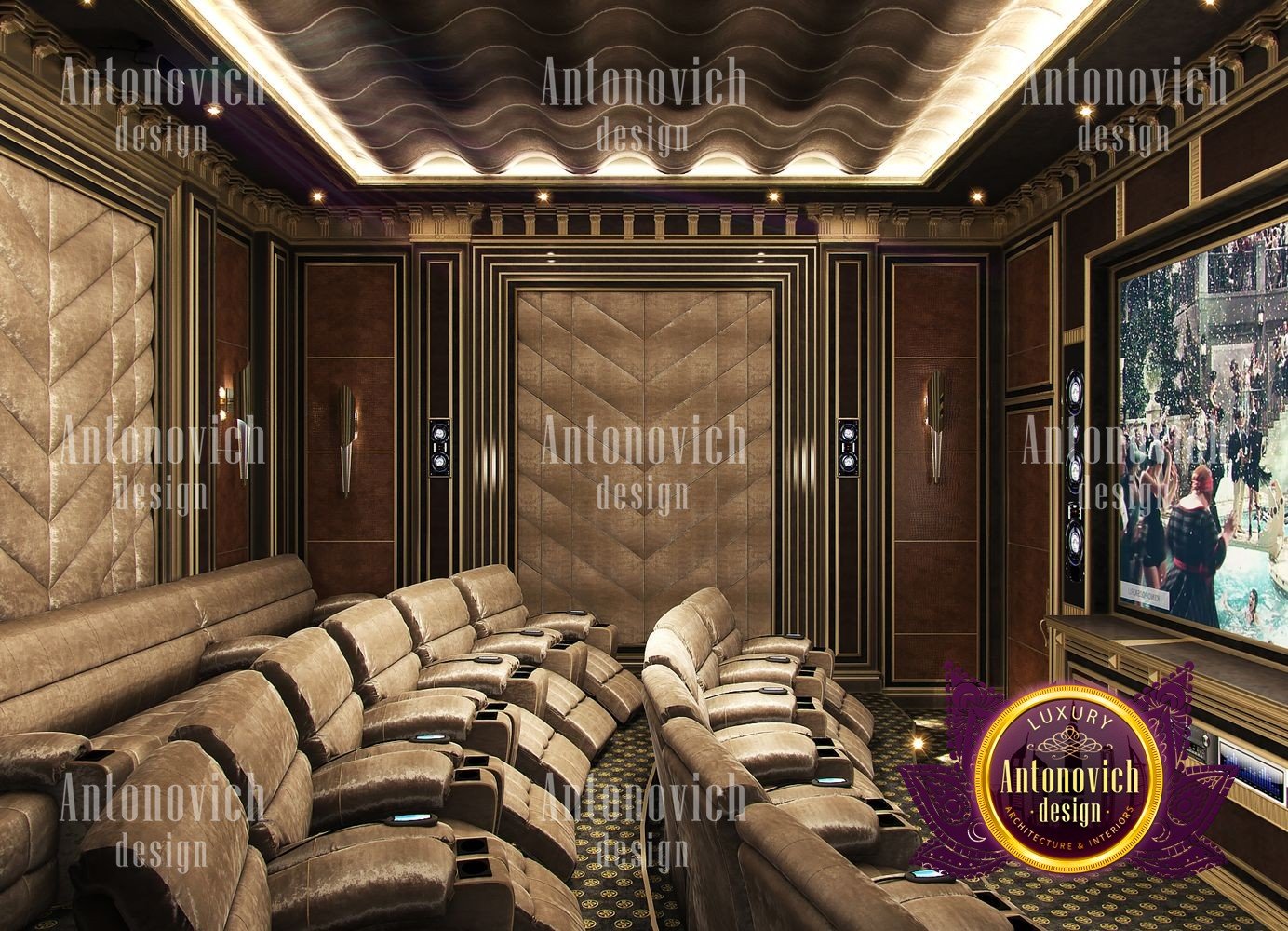 Contemporary Nigerian home theatre with ambient lighting