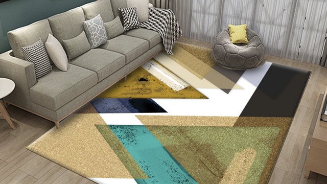 Modern living room featuring a grey and white color scheme, light wood furniture, leather sofas, an armchair, and a faux fur rug.