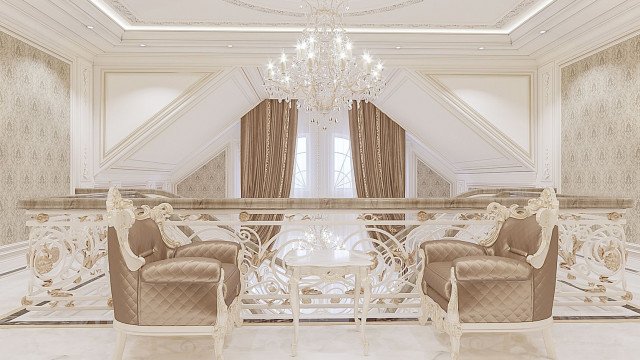 Luxury living room design with an elegant velvet sofa, golden accents, and modern chandelier. Get inspired!