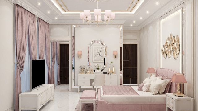 A stylish interior featuring plush furniture, warm lighting, and elegant accents.