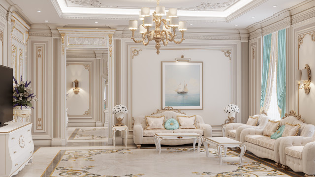 This picture shows a luxurious modern kitchen designed by Antonovich Design. The room features a marble countertop with a built-in sink, a large island with plenty of storage space, and several modern appliances such as a refrigerator and oven. The walls are covered in a light colored tile and the floor is marble with marble accents. The lighting fixtures are recessed giving the room a sophisticated look.