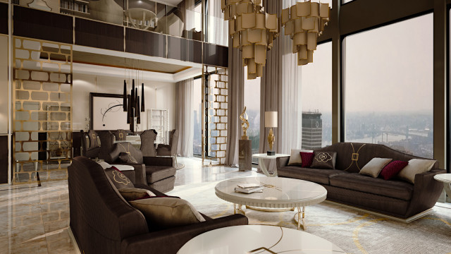 This image showcases a modern interior design with luxury furniture and elegant decorations that create a pleasant atmosphere.