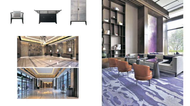 Modern entrance hall with marble floor, curved staircase, beautiful patterned walls. Classy, luxurious and stylish.