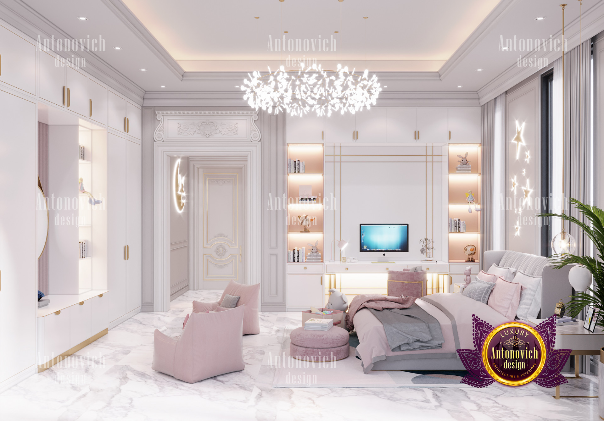 A luxurious white apartment with stunning high ceiling and modern furniture, perfect for any interior design lover.