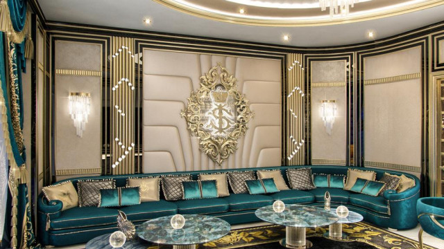 An impressive, luxurious golden ceiling with captivating patterns and vibrant lighting providing warmth and comfort.