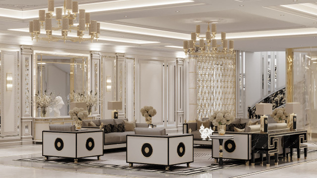Interior design with a golden touch of elegance. Luxury that brings comfort combined with eye-catching beauty.